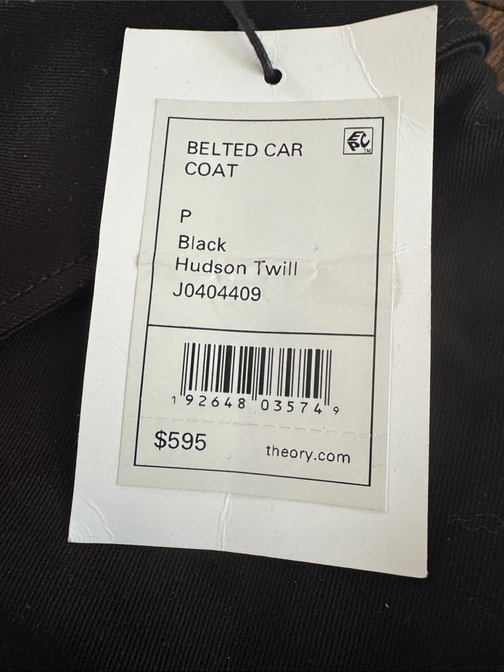 Theory Black Belted Trench Coat with Snap Closure - New with Tags - Picture 2 of 8